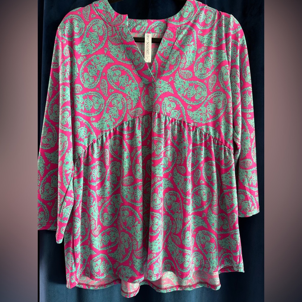Women's Pink & Teal Paisley V-Neck Tunic Dear Scarlett